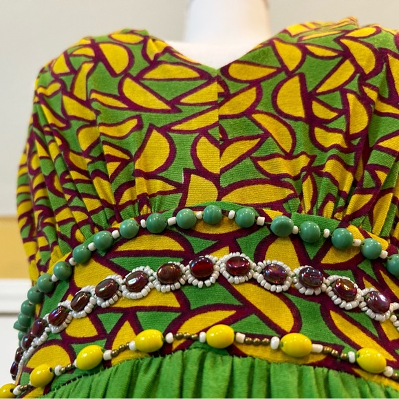 Derhy Green Embroidered Maxi Dress VERY Unique - Picture 3 of 6